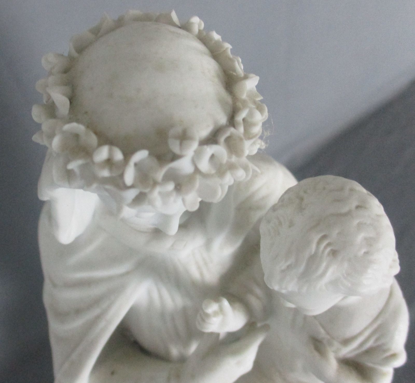 Large French Antique 1900 Bisque Statue Virgin Mary Our Lady With Infant Child F photo Art