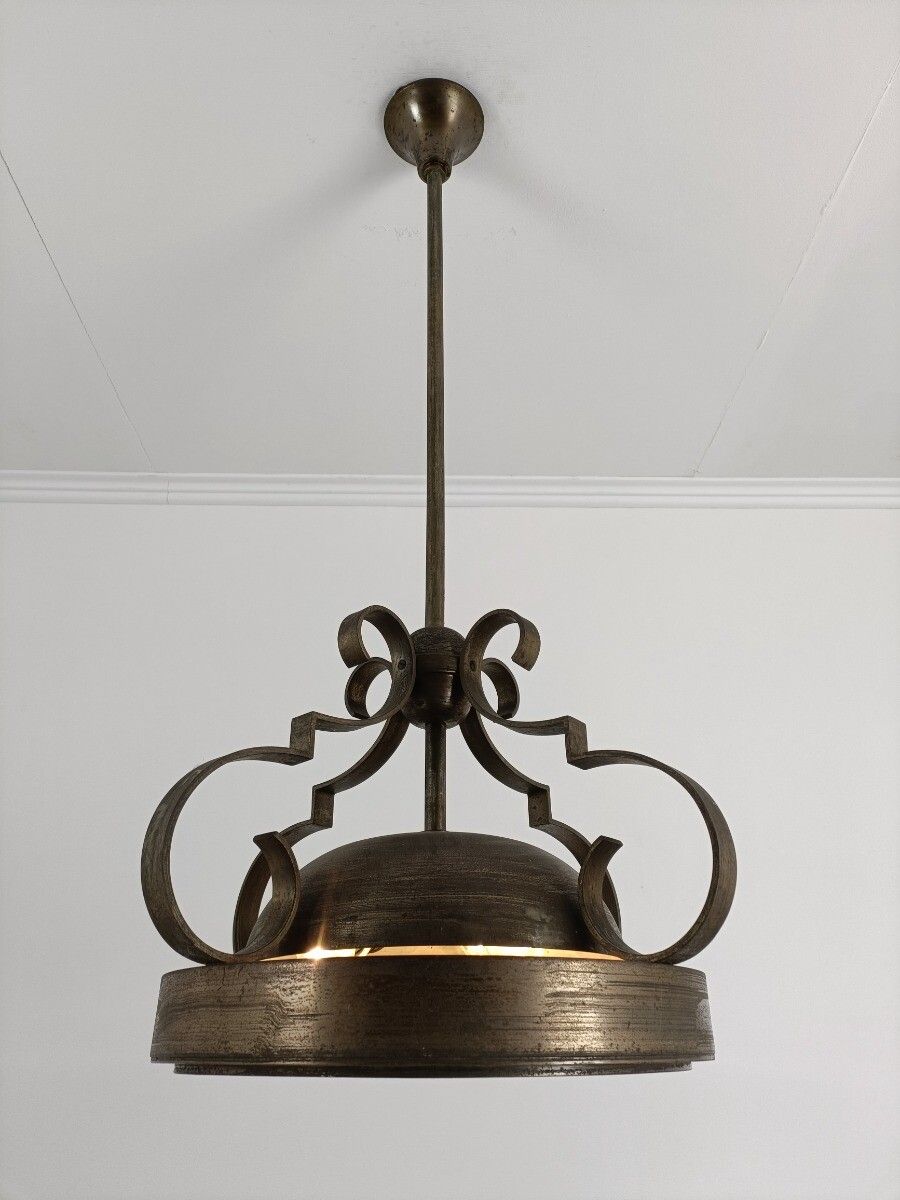 Art Deco Chandelier Pendant Attributed To De Coene Belgium Industrial Loft Style photo for sale