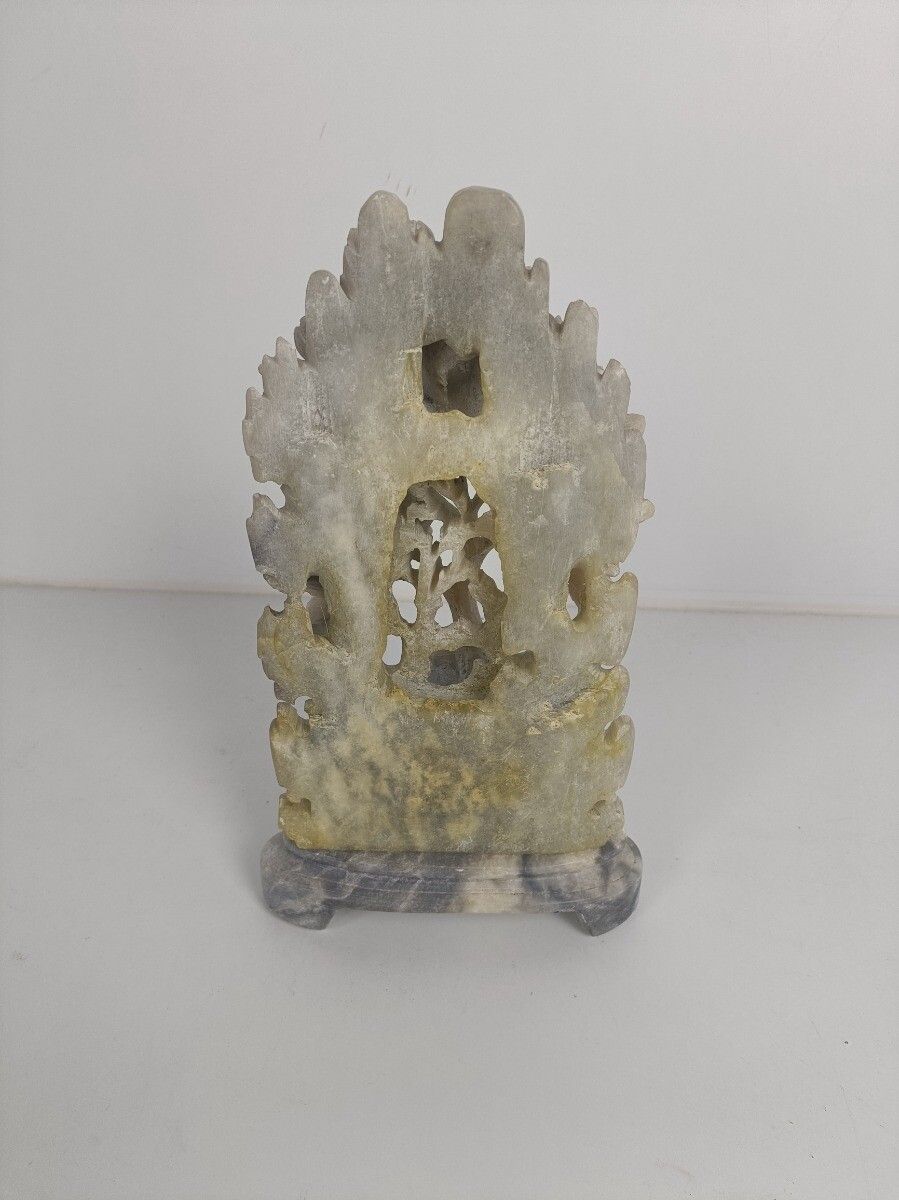 Art Sculpture Figurine  Carving On Base Sunflowers  Soap Stone Vintage  Grey photo buy