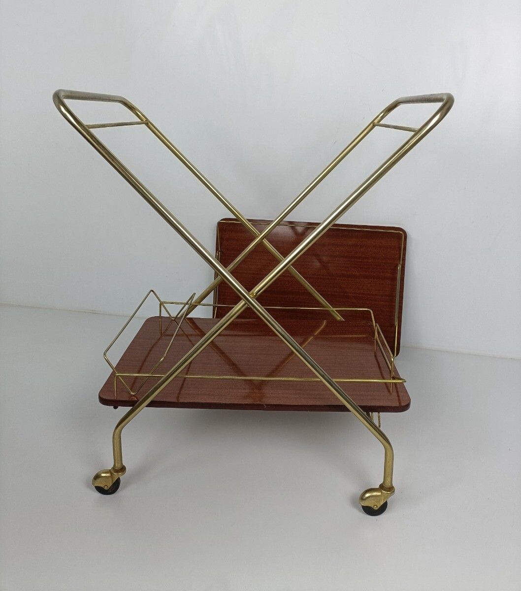 Foldable Bar Cart Kitchen Island Coctail Cart Serving Tray Vintage Veneer Chrome photo buy