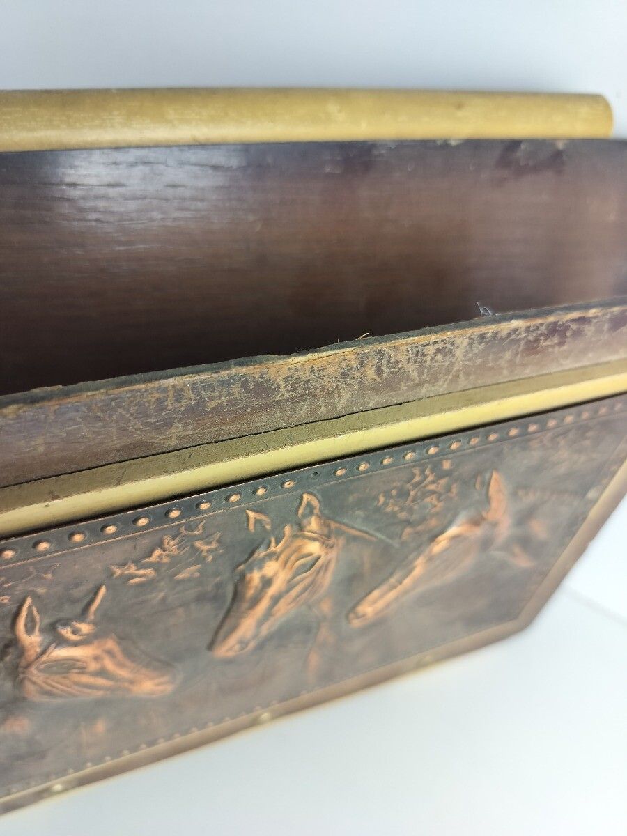 Magazine Letter Box Wall Hanging Art Deco Hammered Copper Plate On Wood Horses L photo 65.0