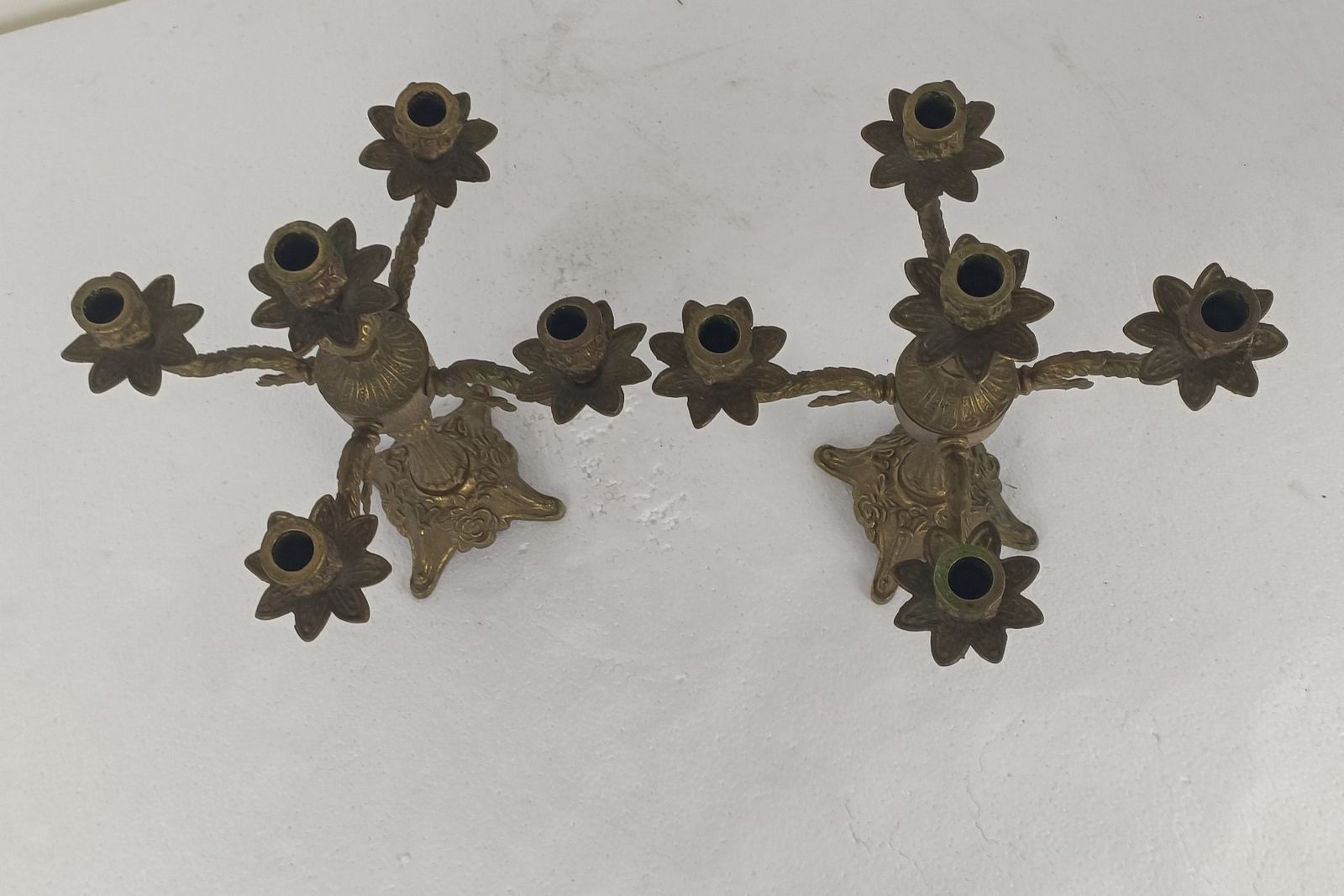 Couple Candle Holders Brass Ornate Hollywood Regency Style Candelabra 5 Arm photo Home Decor