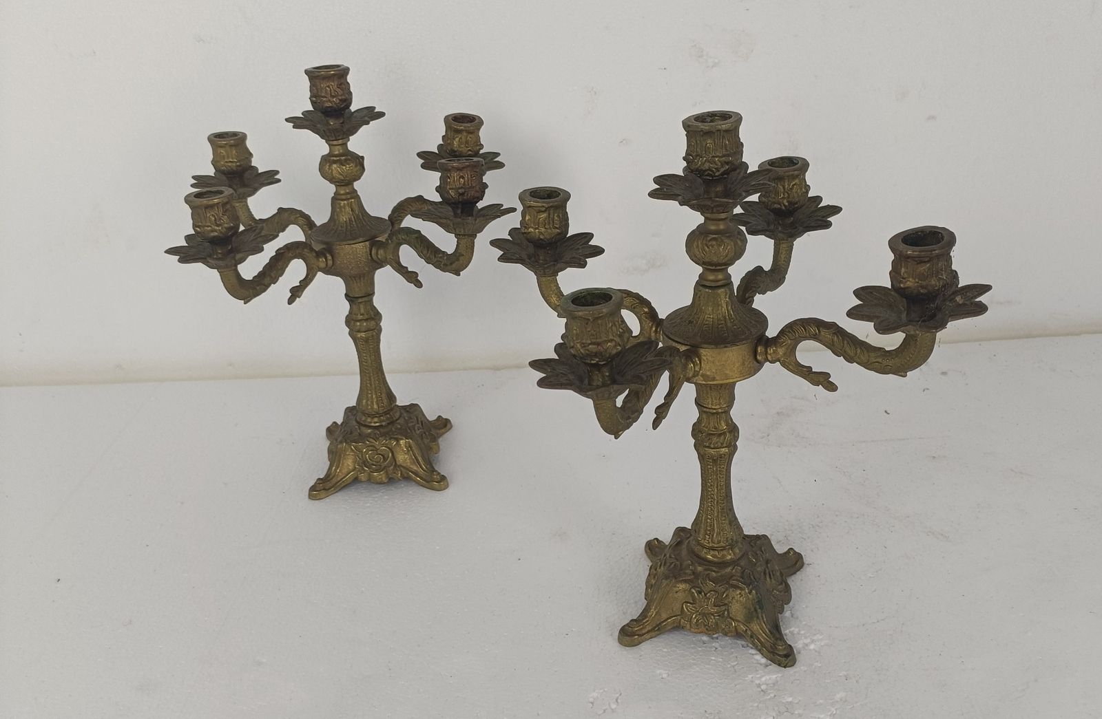 Couple Candle Holders Brass Ornate Hollywood Regency Style Candelabra 5 Arm photo buy