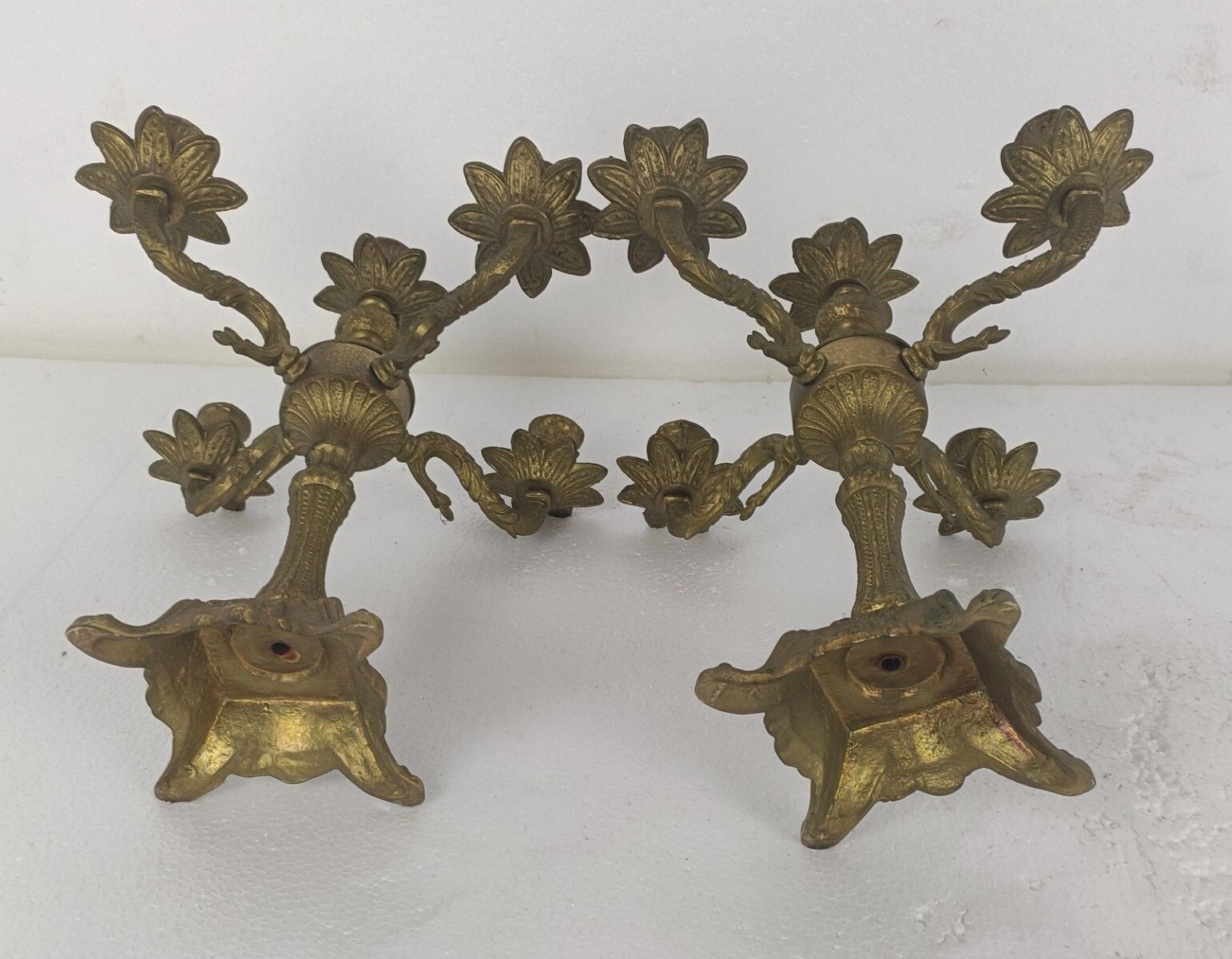 photo for sale Couple Candle Holders Brass Ornate Hollywood Regency Style Candelabra 5 Arm