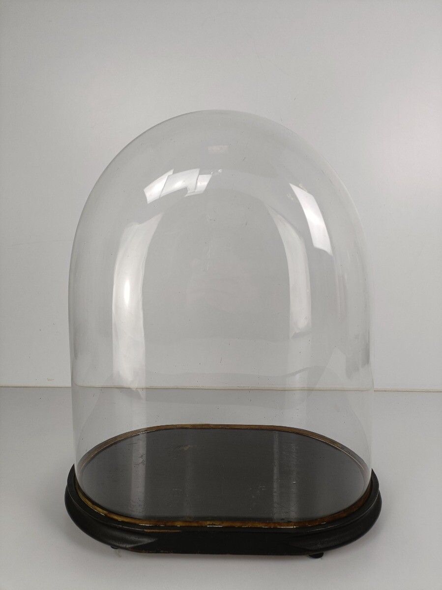 Huge Antique  Victorian Oval Hand Blown Glass Globe Dome Doll Clock 22.04" 18.3" photo for sale
