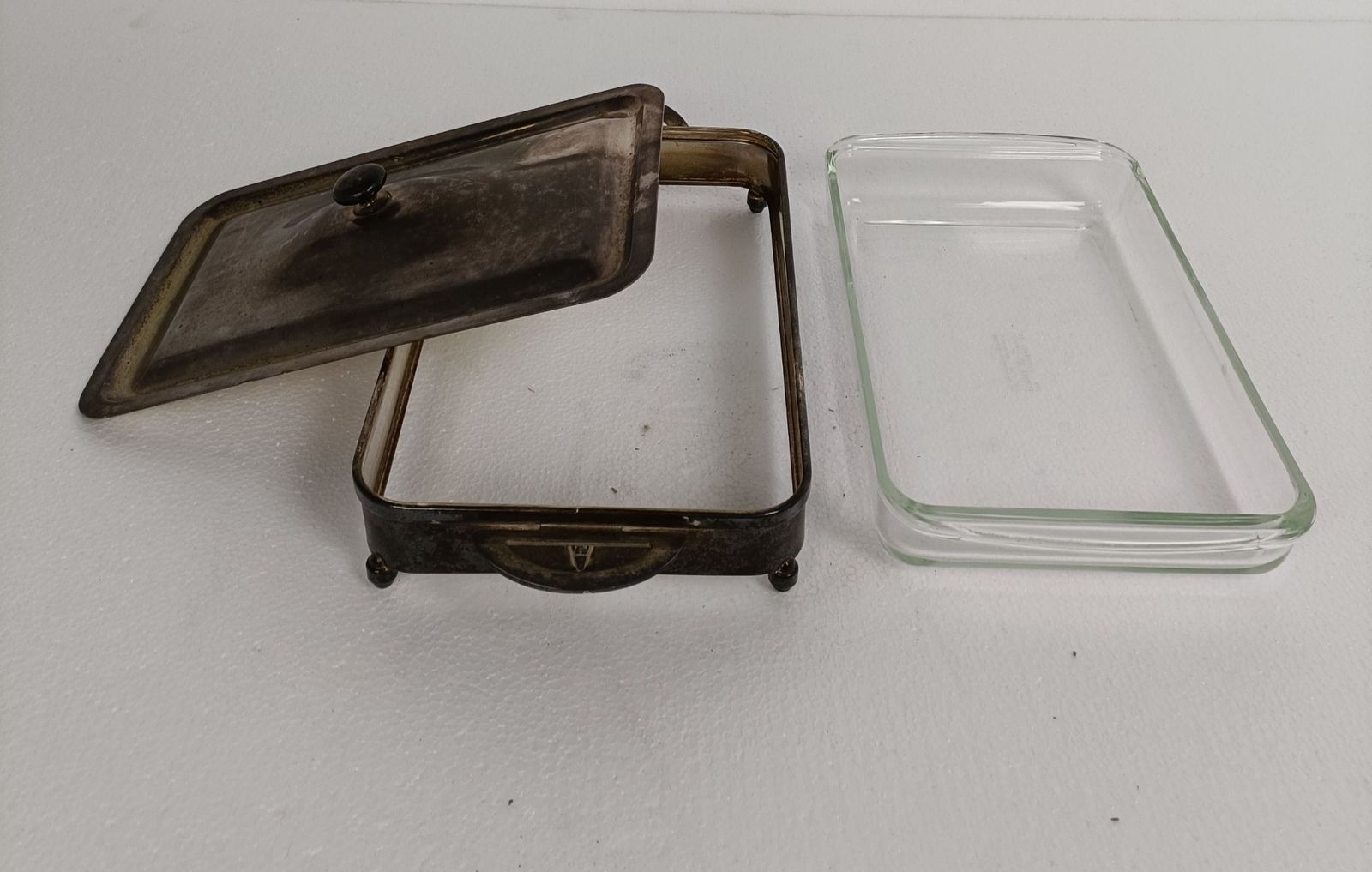 Silver Plated Caddy Pyrex Dish Pm Italy Marked photo vinterior