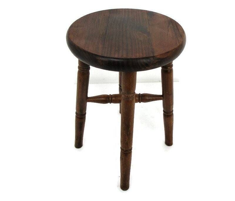 Vintage Hand Carved Wood Milking Stool Crutch Pedestal Table Farmhouse Barn Coun