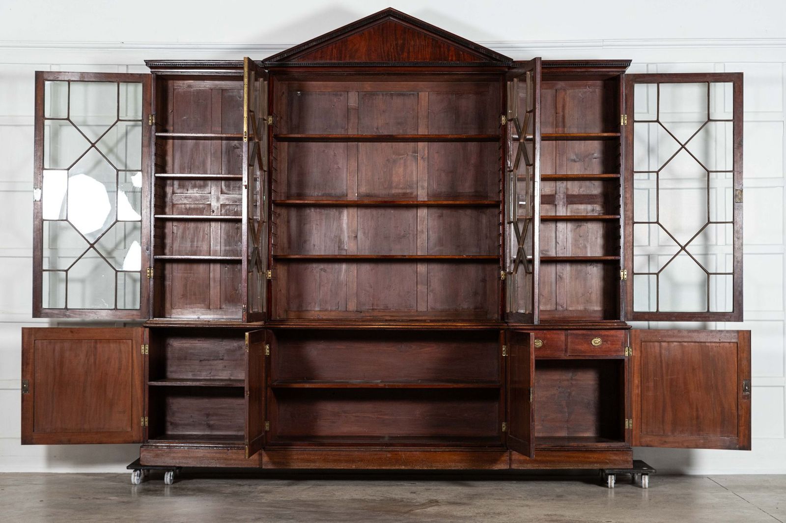 Monumental George III English Mahogany Breakfront Library Bookcase photo furniture