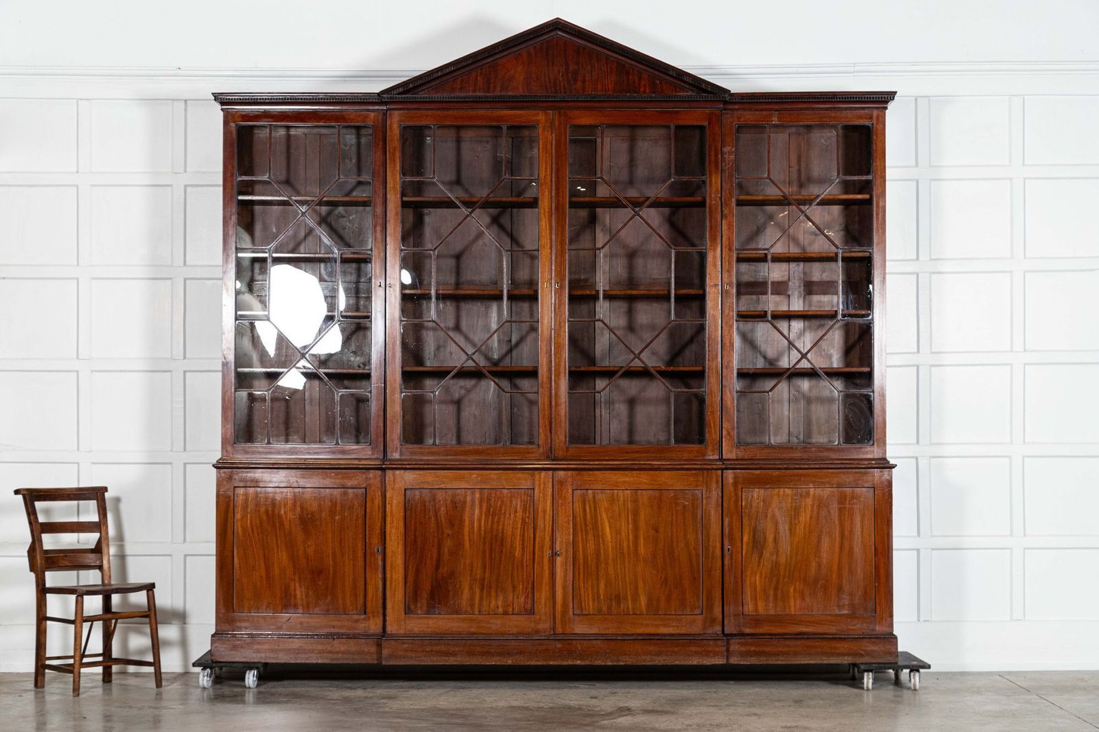 Monumental George III English Mahogany Breakfront Library Bookcase photo Furniture