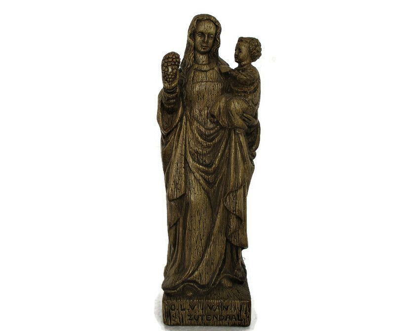 Statue Our Lady Of Zutendaal Madonna Infant Jesus Grapes Plaster Collector Htf