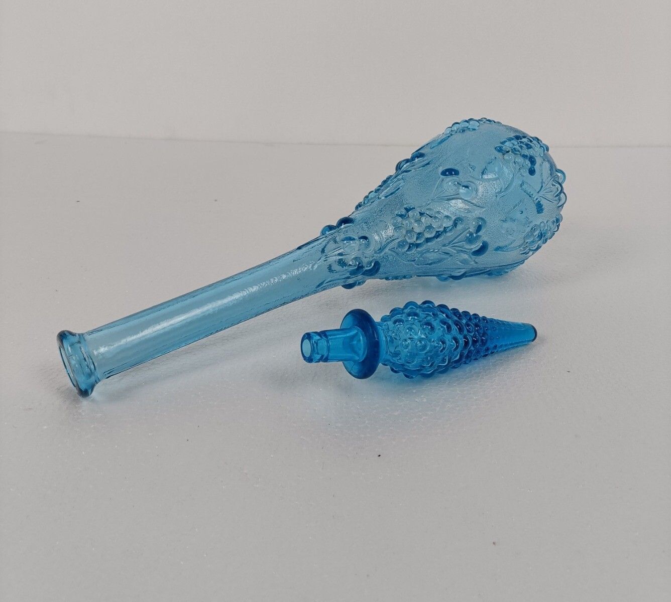Vintage Art Bubbled Glass  Light Blue Azzurro Empoli Bottle Italian Decorative photo for sale