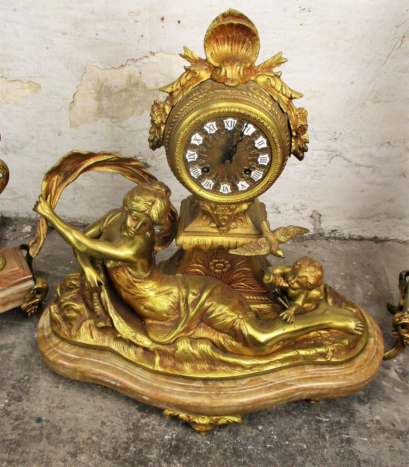 3 Piece Garniture Mantle Set Candelabras Lady Angel Hermle Clock Set Working Wow photo furniture