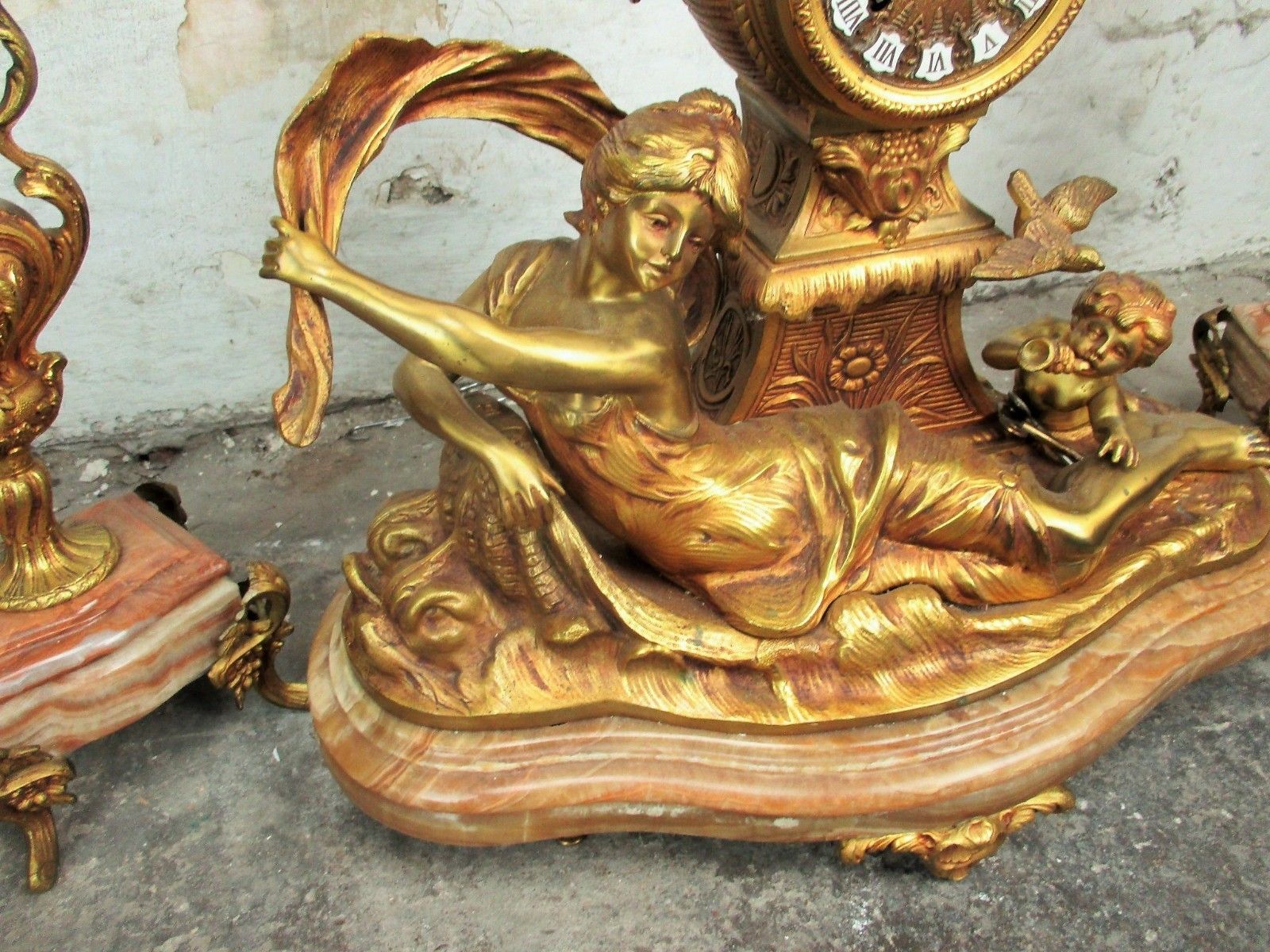 3 Piece Garniture Mantle Set Candelabras Lady Angel Hermle Clock Set Working Wow photo Home Decor