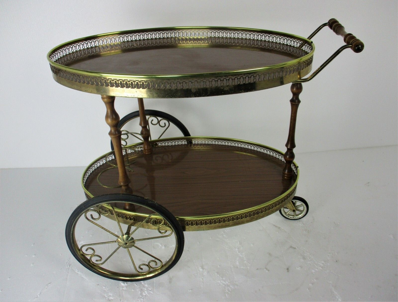 Oval Bar Cart Trolley Cocktail Kitchen Island  Tray Hollywood Regency Funky Vtg
