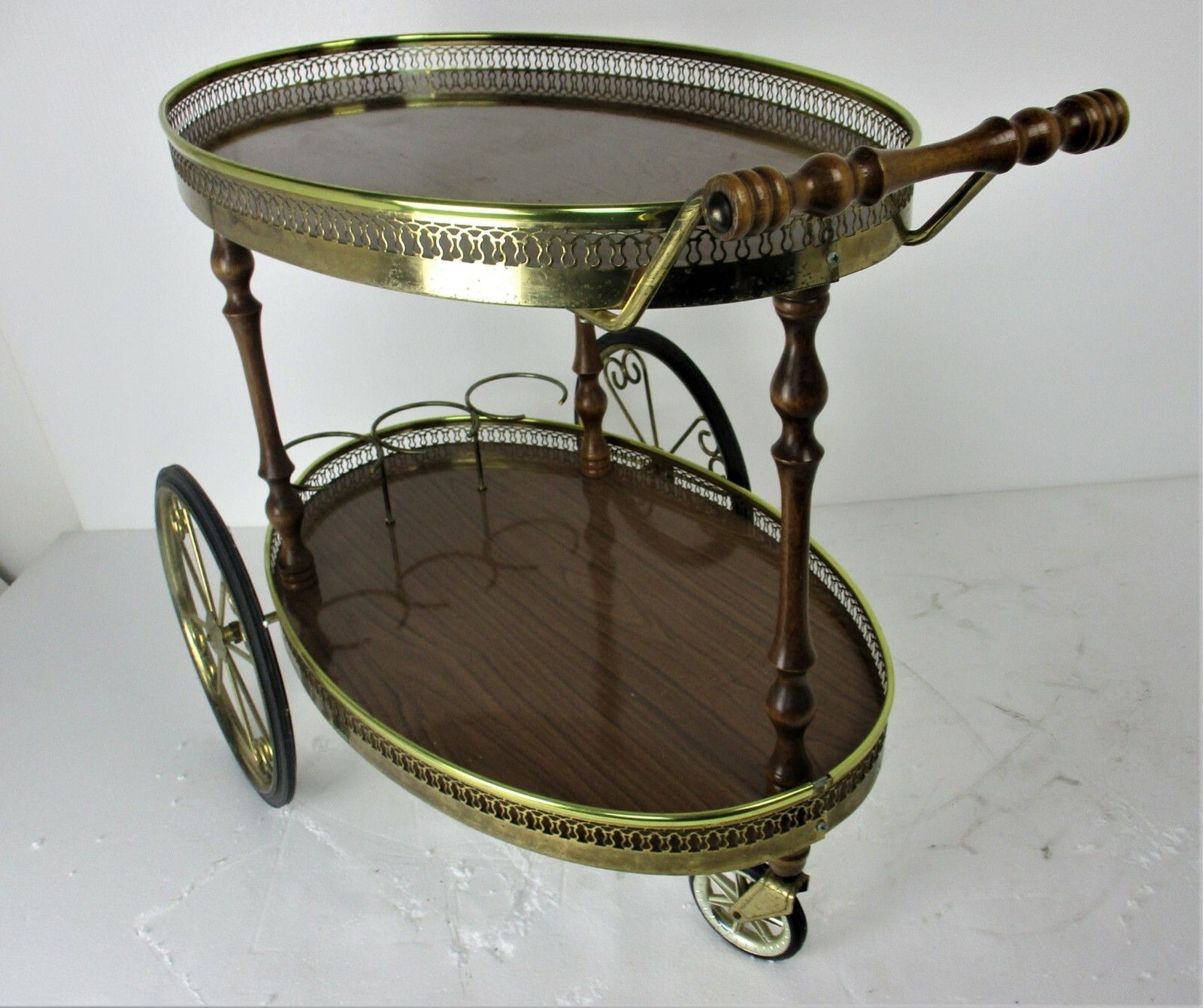 Oval Bar Cart Trolley Cocktail Kitchen Island  Tray Hollywood Regency Funky Vtg photo 445.0