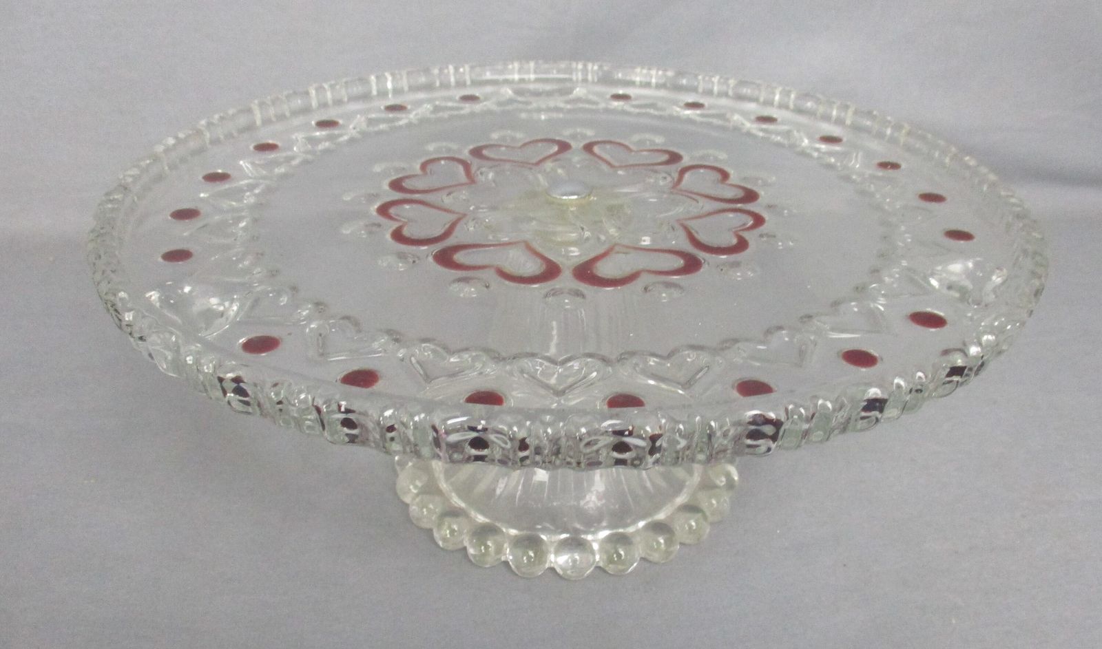 Stunning Art Deco Footed Cake Stand Pedestal Art Glass Cranberry Clear