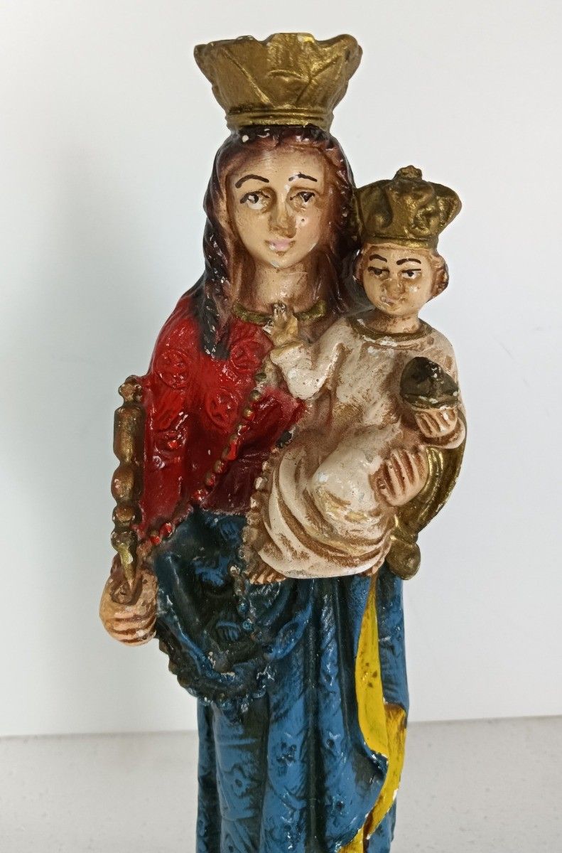 Statue Our Lady Of Stoepe Infant Child Plaster Vintage Polychrome Collector  Pol photo furniture
