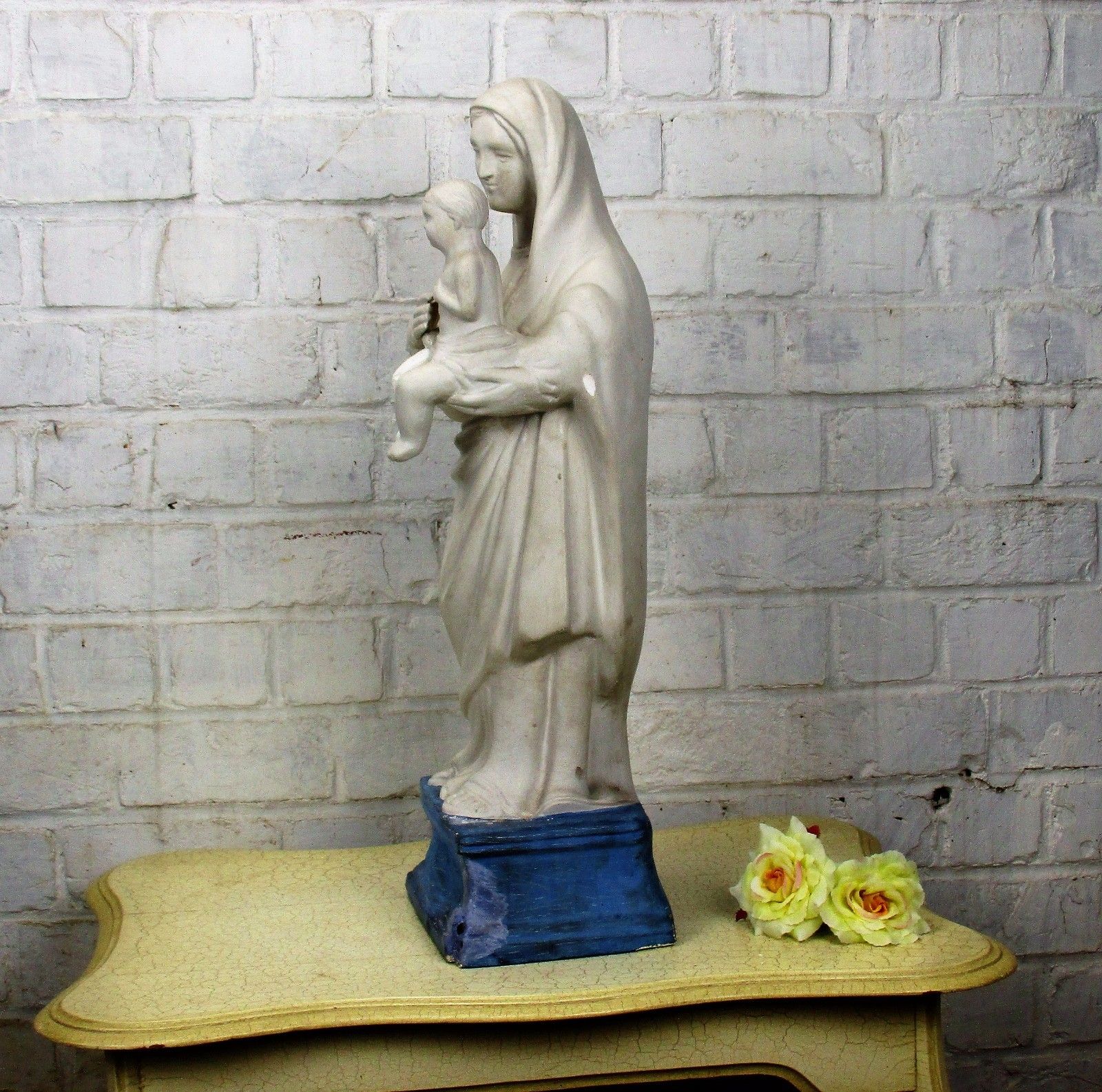 Large Virgin Mary Madonna & Child Plaster Statue Church Chapel 23.62" photo 156.0