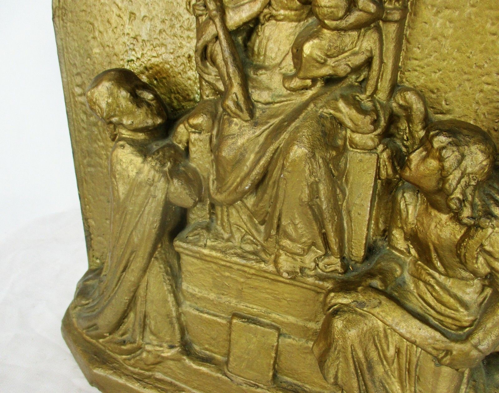 High Relief Tableaux  Virgin Infant Child Plaster Statue Adoration Angel Lovely photo vinterior