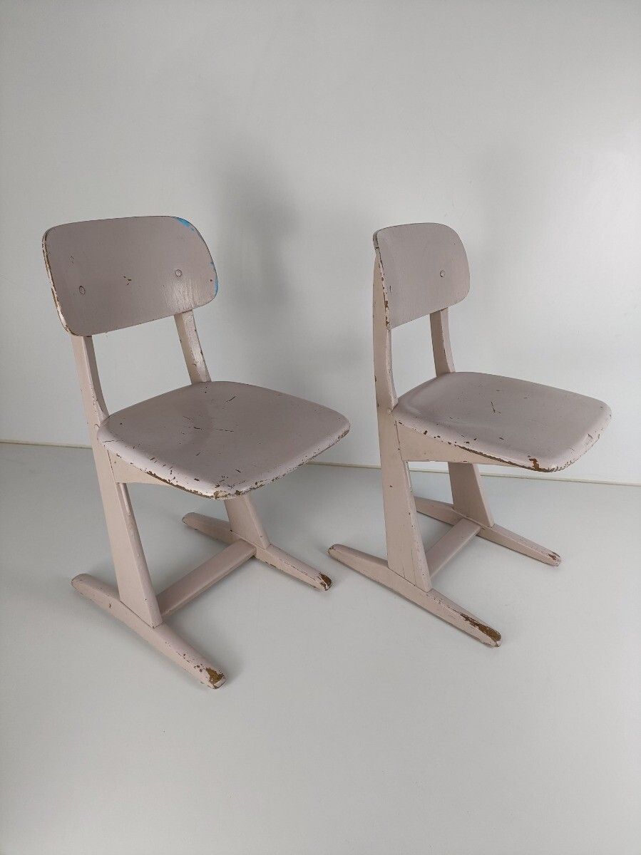 Pair Children's School Chairs By Karl Nothhelfer For Casala 1960s Plywood Design photo Furniture