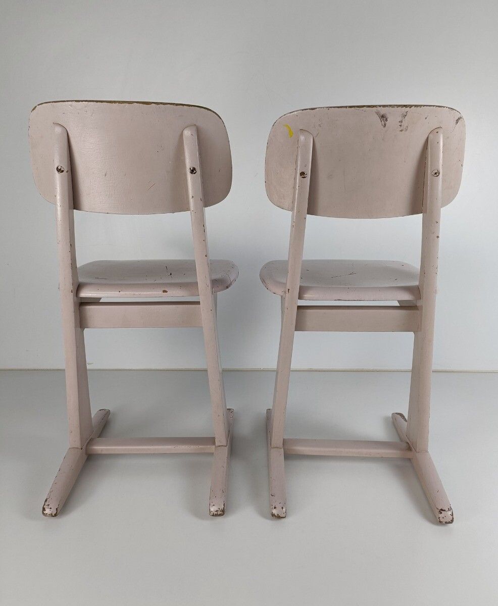 Pair Children's School Chairs By Karl Nothhelfer For Casala 1960s Plywood Design photo vintage