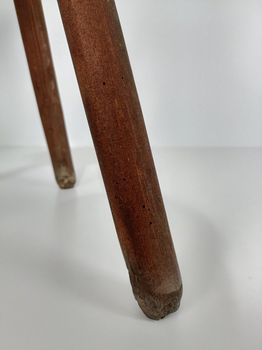 Vintage Milking Stool Tripod Carved Wood Side Table Pedestal Plant Stand Barn St photo vintage