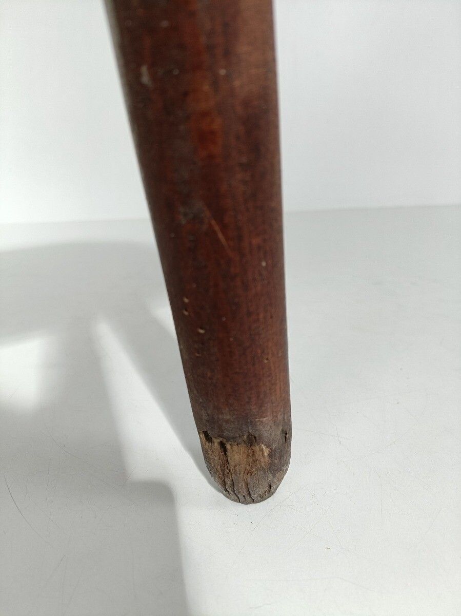 photo for sale Vintage Milking Stool Tripod Carved Wood Side Table Pedestal Plant Stand Barn St