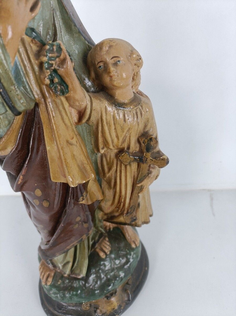 Antique Statue Saint Joseph Protector Of Homes Infant Jesus Polychrome Plaster N photo Art