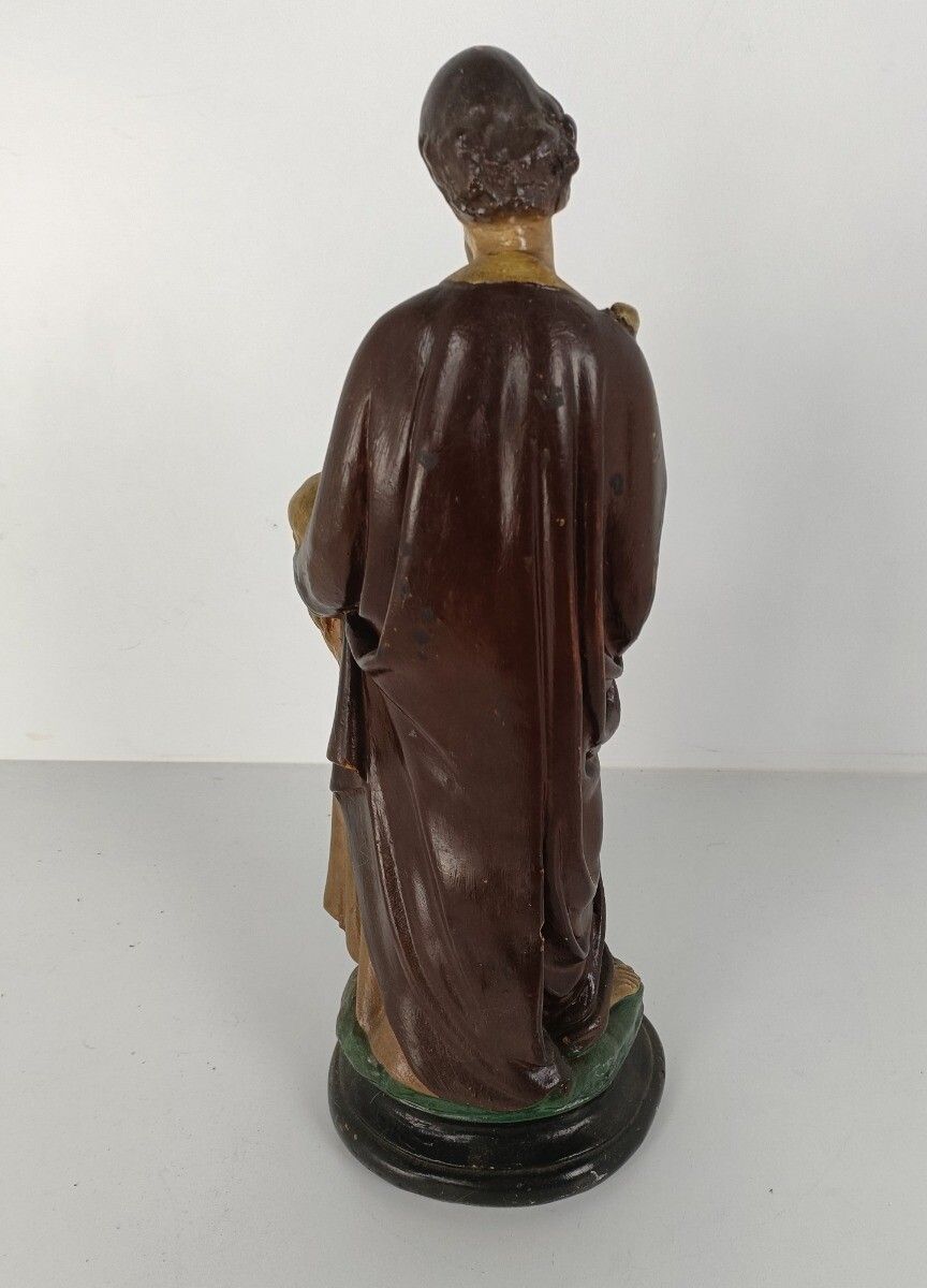 Antique Statue Saint Joseph Protector Of Homes Infant Jesus Polychrome Plaster N photo vinterior