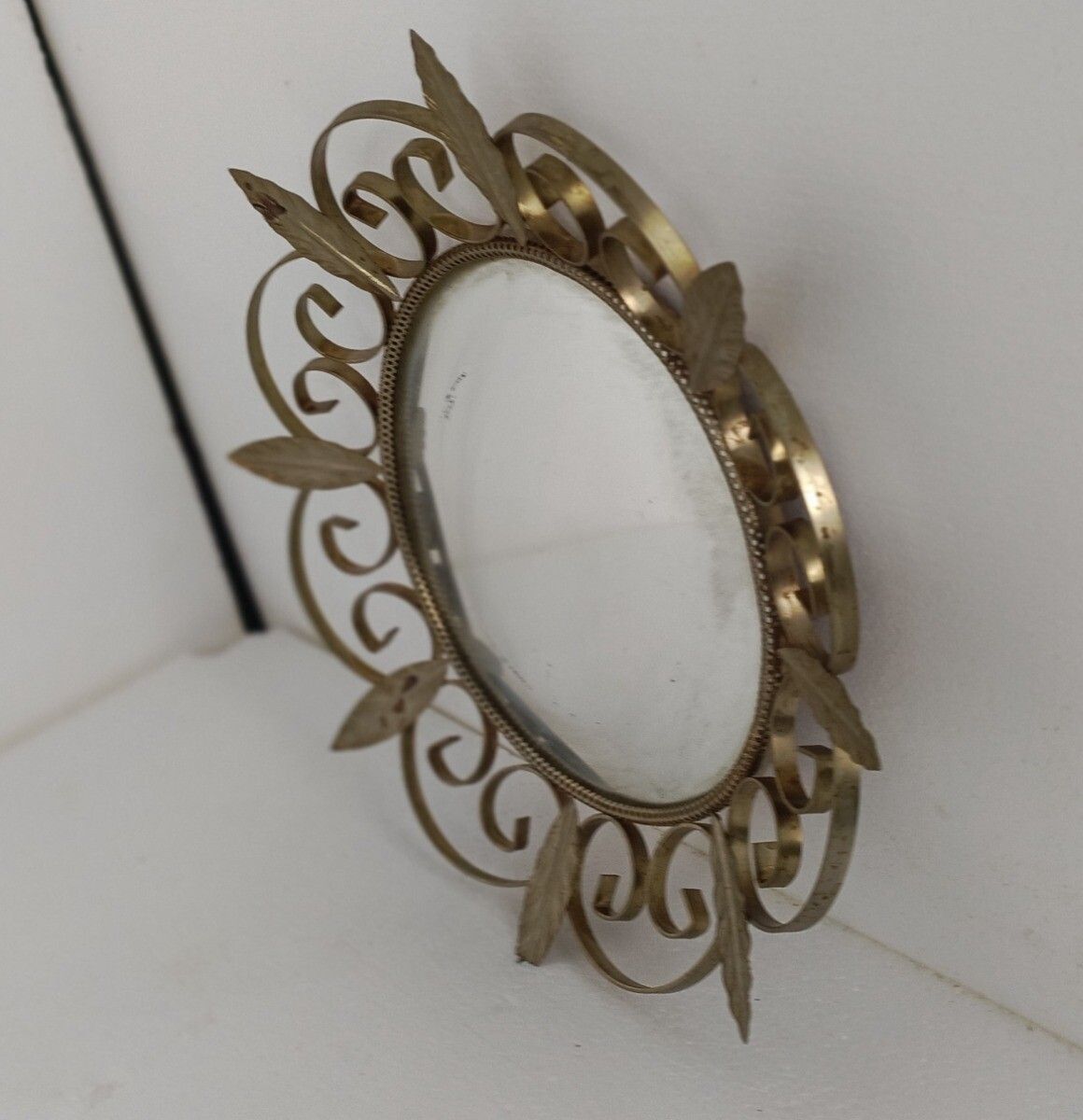 Retro Modernist Starburst Sunburst Metal Wall Mirror Mid Century Leafs Chrome photo Home Decor