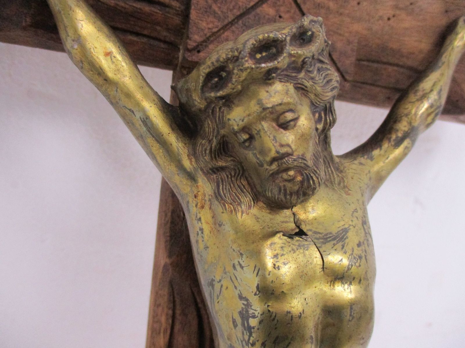 Xl Wall Hanging Hand Carved Wood Crucifix Cross Jesus Christ Brass Corpus 27.55& photo Art
