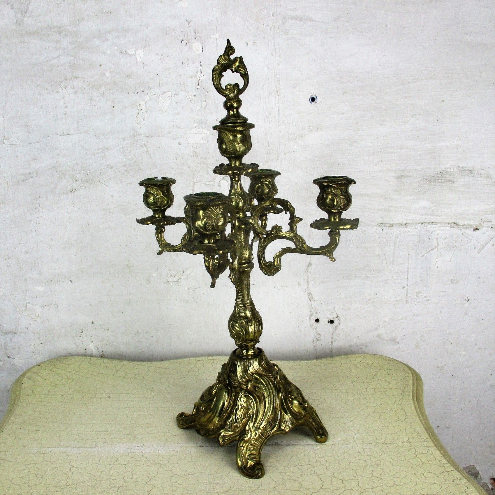 Gorgeous Brass Ornate Embossed  Candle Holder Stick Candelabra 5 Arm  Sniffer