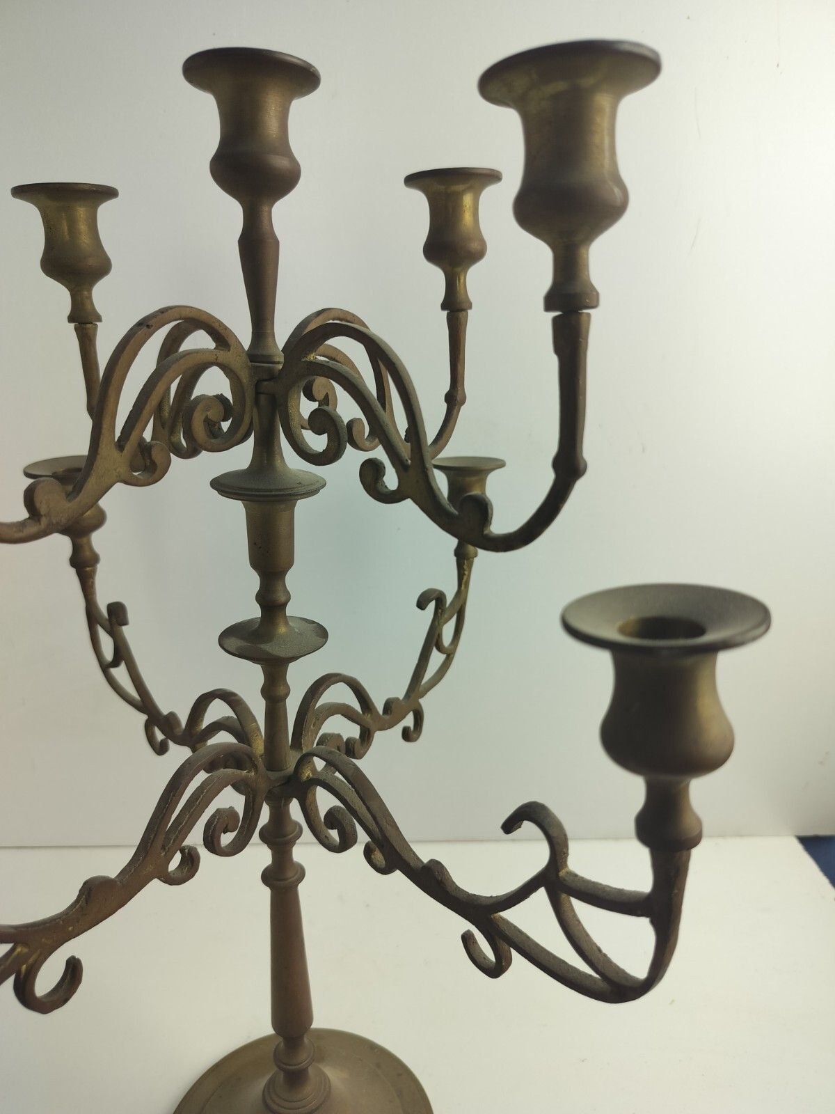 Antique Gorgeous Brass  Ornate Candle Holder Candelabra 9 Arm Centerpiece Wow photo for sale