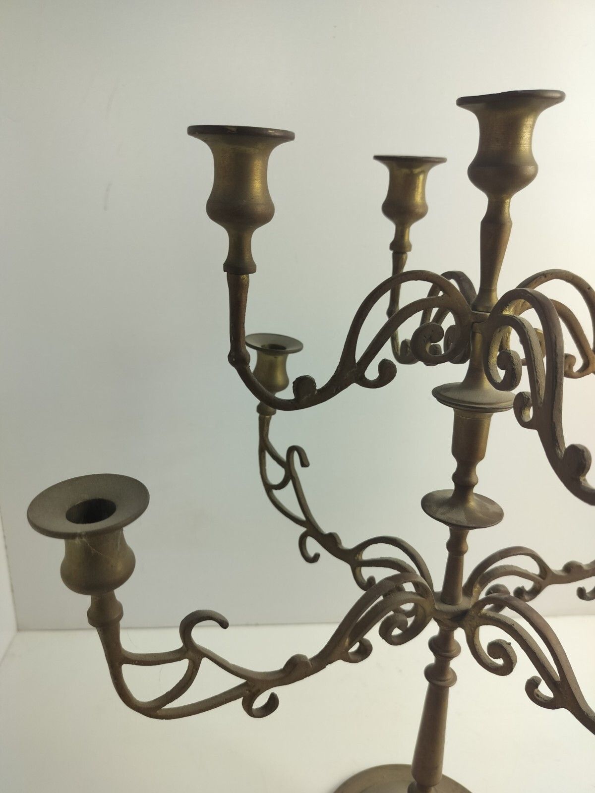 Antique Gorgeous Brass  Ornate Candle Holder Candelabra 9 Arm Centerpiece Wow photo 223.0