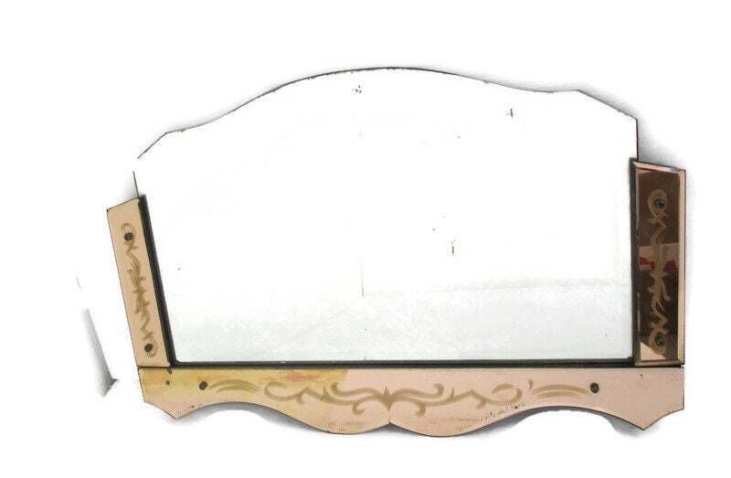 Art Nouveau Mirror Pink Edges Flowers Venetian Ornate Art Deco Beveled Glass Van
