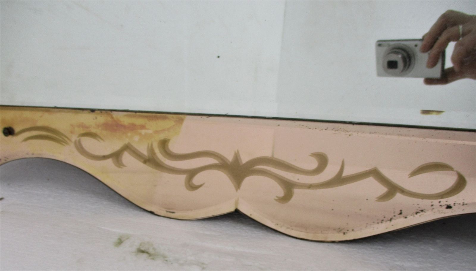 Art Nouveau Mirror Pink Edges Flowers Venetian Ornate Art Deco Beveled Glass Van photo 198.0