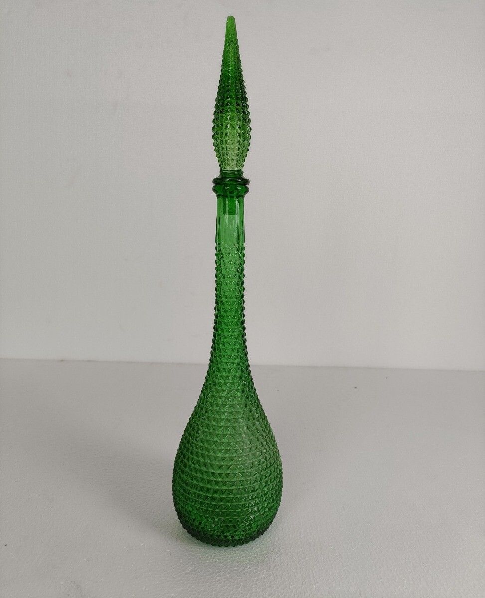 Italy Empoli Vintage Art Bubbled Glass Green Bottle Italian Decorative Pop Art photo furniture