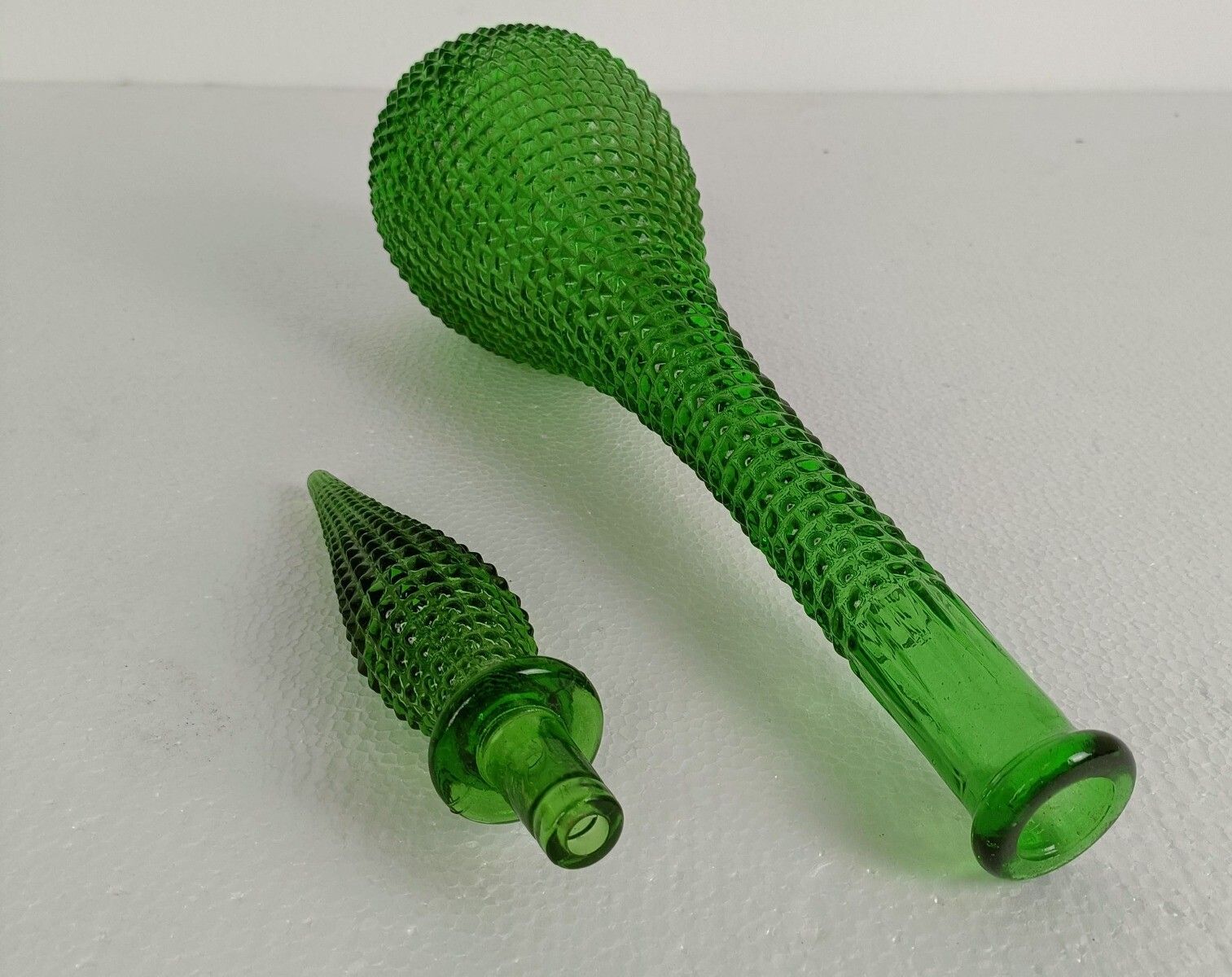 Italy Empoli Vintage Art Bubbled Glass Green Bottle Italian Decorative Pop Art photo Home Decor