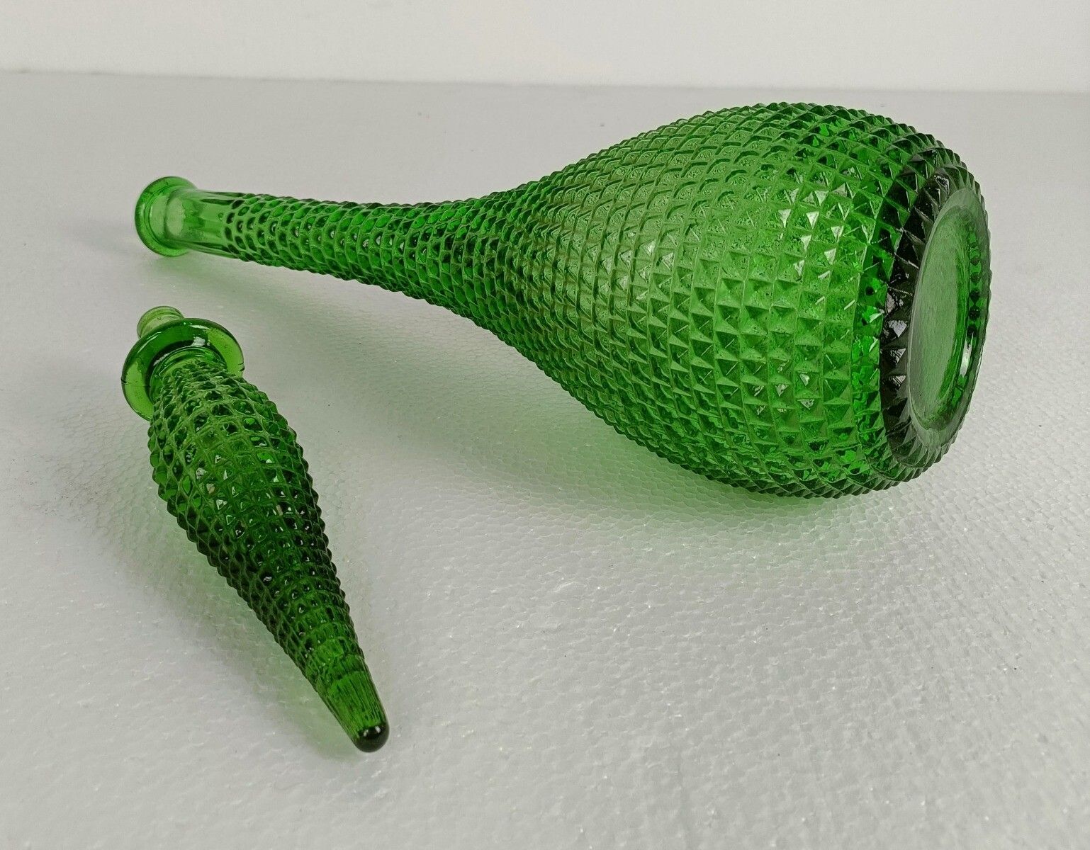 Italy Empoli Vintage Art Bubbled Glass Green Bottle Italian Decorative Pop Art photo 142.0
