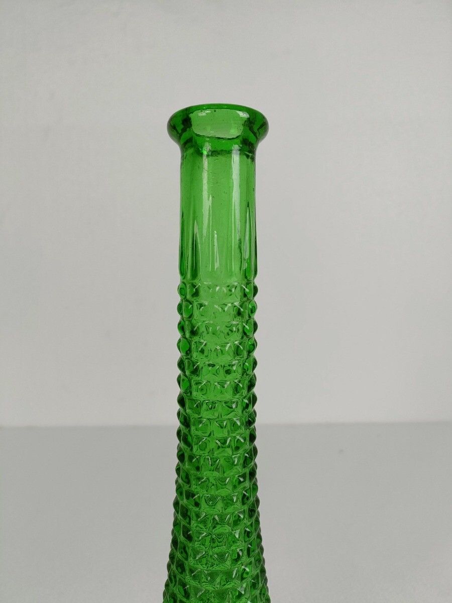 Italy Empoli Vintage Art Bubbled Glass Green Bottle Italian Decorative Pop Art photo vinterior