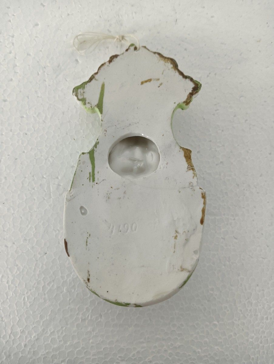 Small Porcelain Antique Holy Water Font Vessel Jesus Christ Lovely Wall Hanging photo vintage