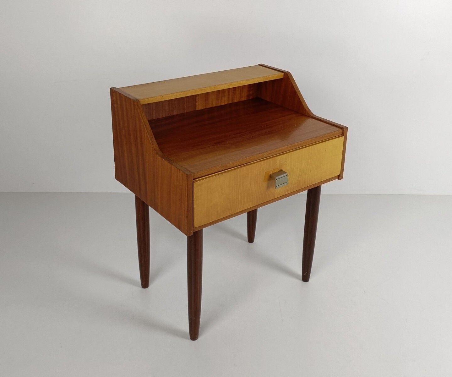 Wooden Wood Nightstand End Table Bedroom Cabinet Vintage Modernist Retro Two Ton photo furniture