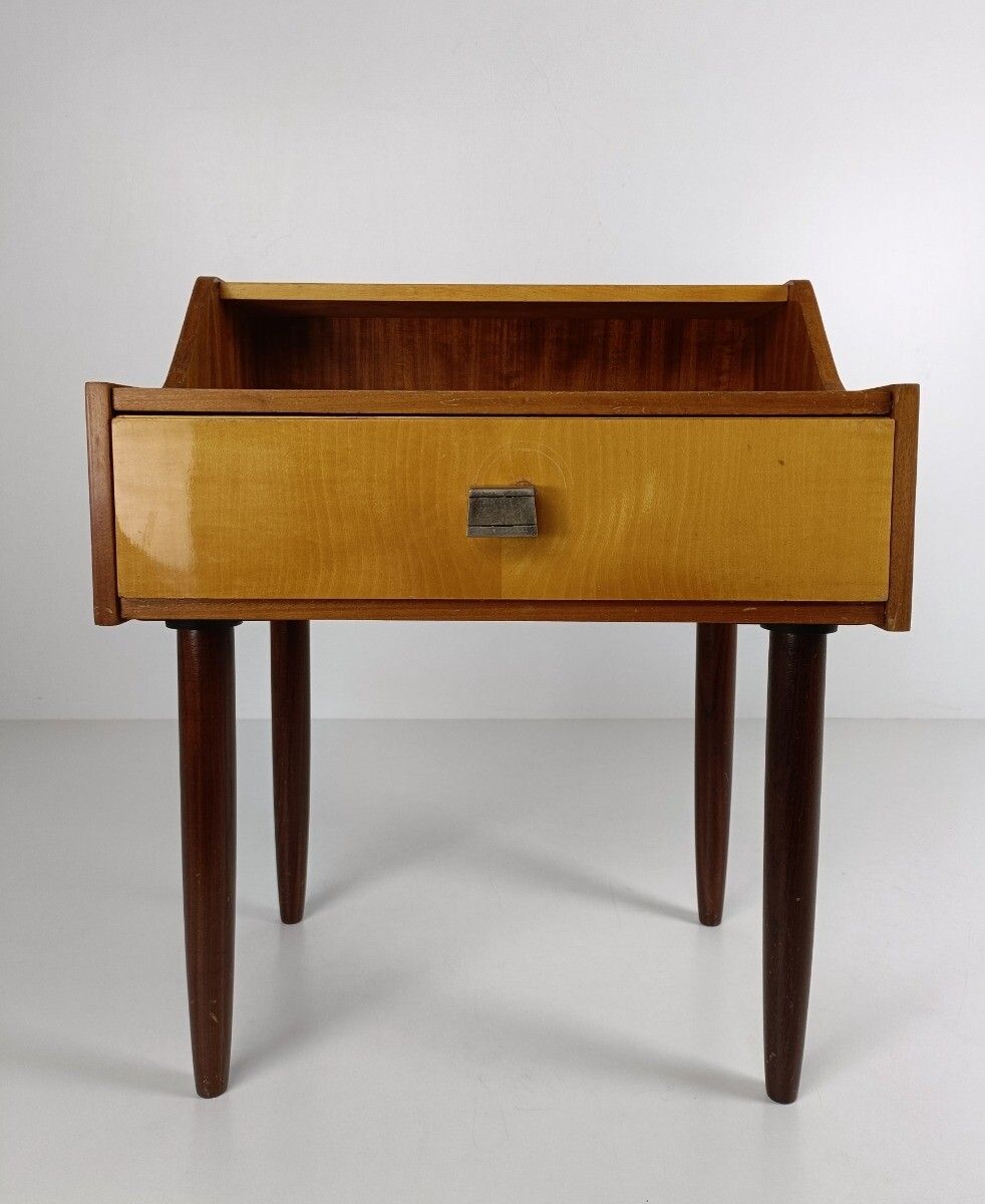 Wooden Wood Nightstand End Table Bedroom Cabinet Vintage Modernist Retro Two Ton photo vintage