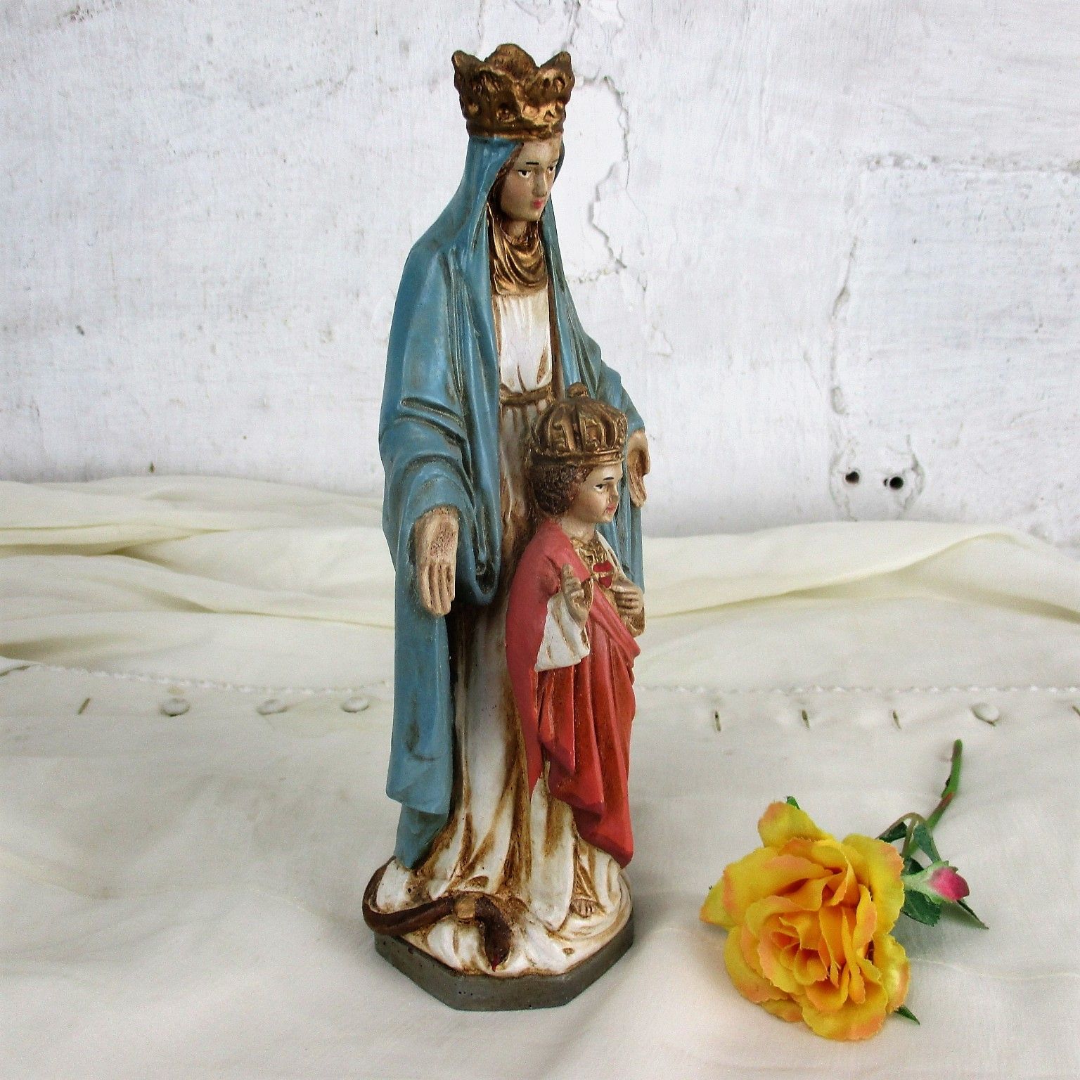 Statue Virgin Mary Open Hands Infant Of Prague Snake Resin Extremely  Htf 10.23" photo for sale