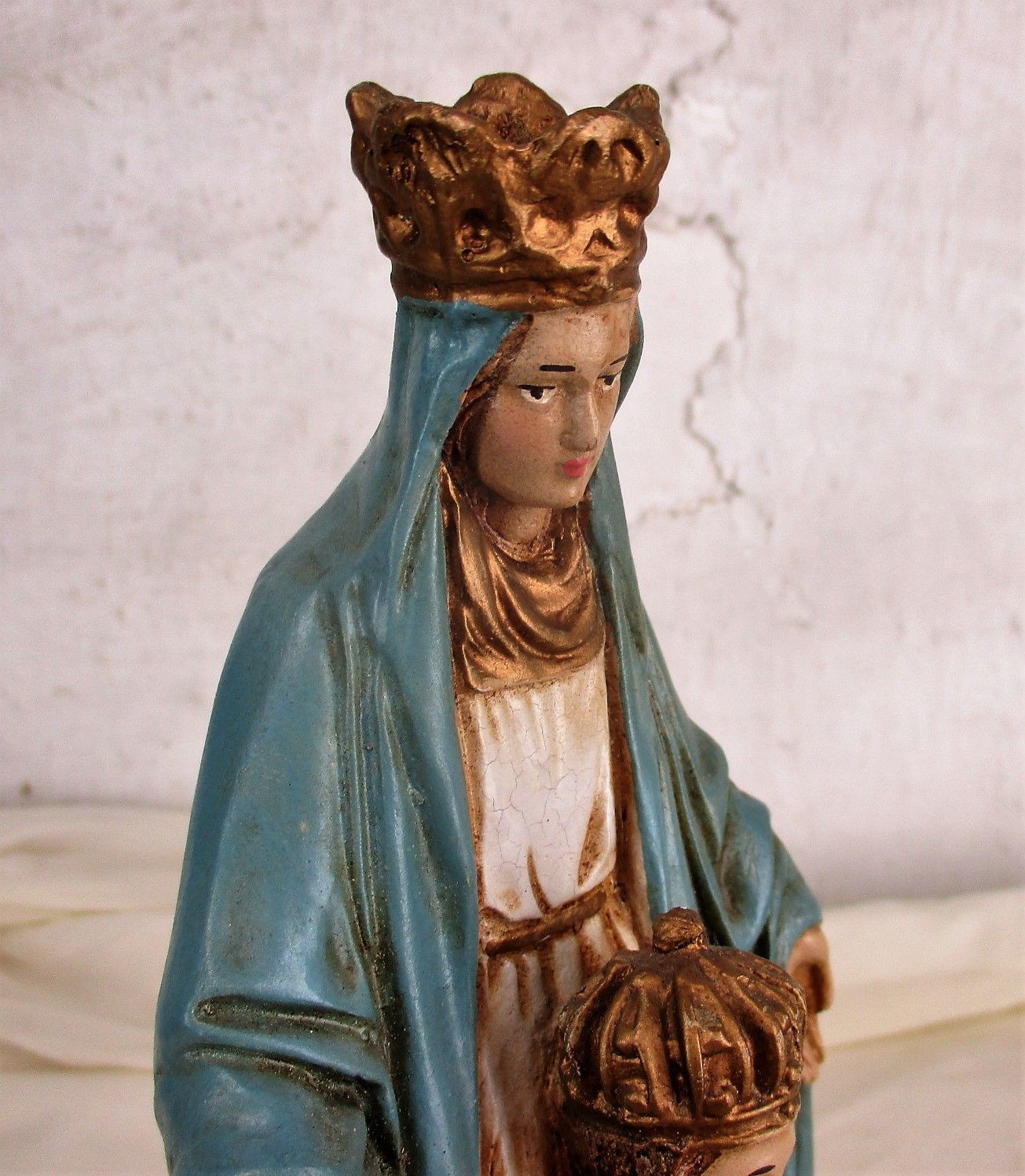 Statue Virgin Mary Open Hands Infant Of Prague Snake Resin Extremely  Htf 10.23" photo Art