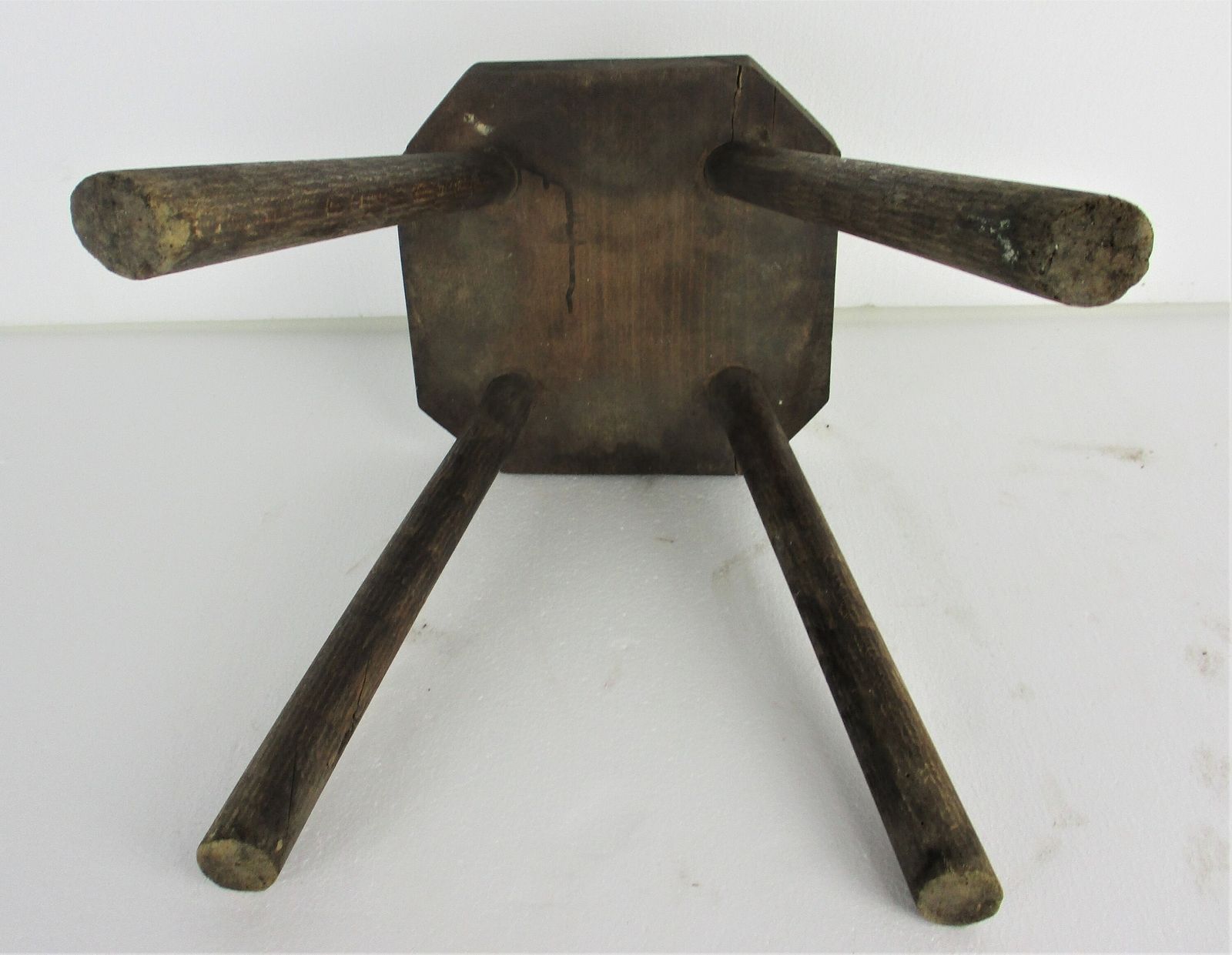 Vintage Hand Carved Wood Tripod Milking Stool Pedestal Table Plant Flower Bonsai photo vintage