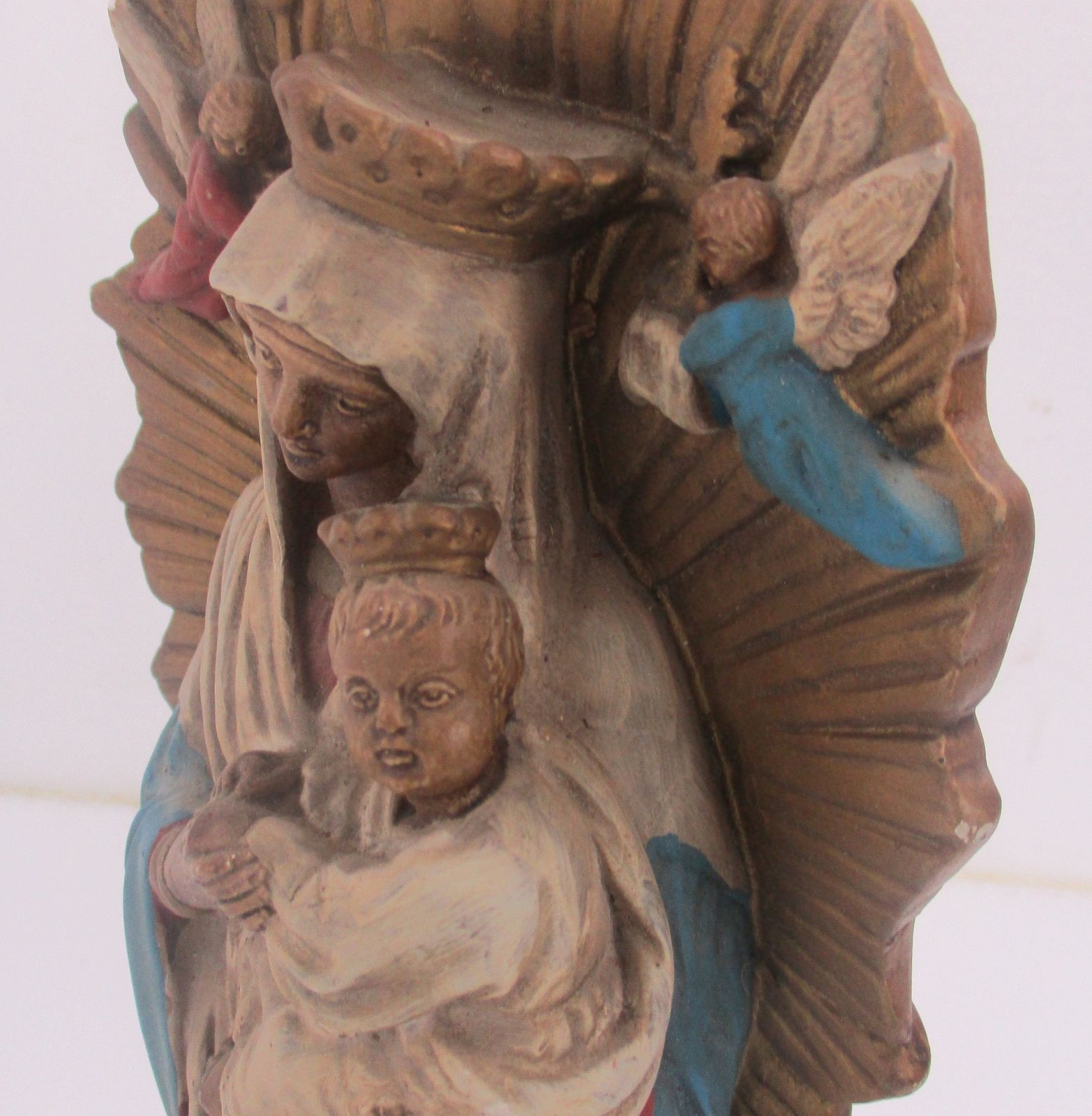 Virgin Mary Lady Of Perpetual Help  Madonna Infant Plaster Statue Angel Polychro photo vinterior