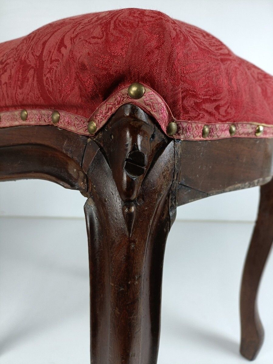 Antique Footstool Ottoman Wooden Legs Foot Rest 19th Century Louis XV Style Pink photo buy
