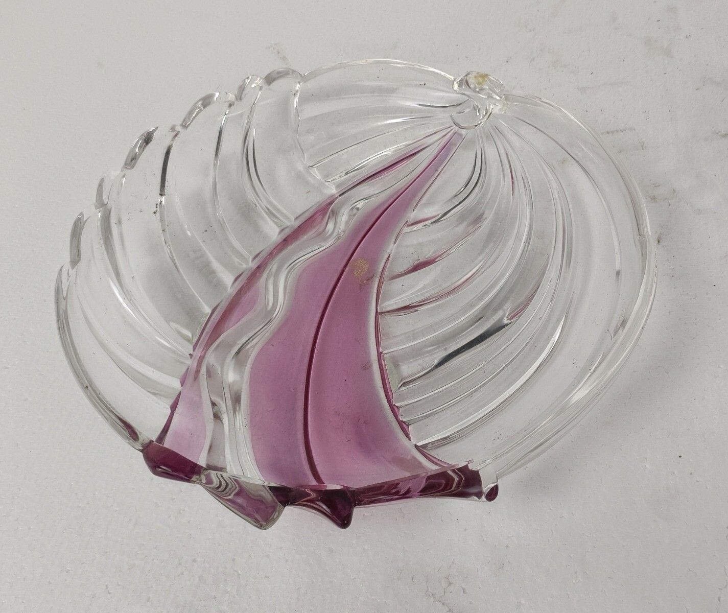 Art Glass Dish Centerpiece  Serving Tray Era Murano Pink Clear Shell Form Gorgeo photo furniture