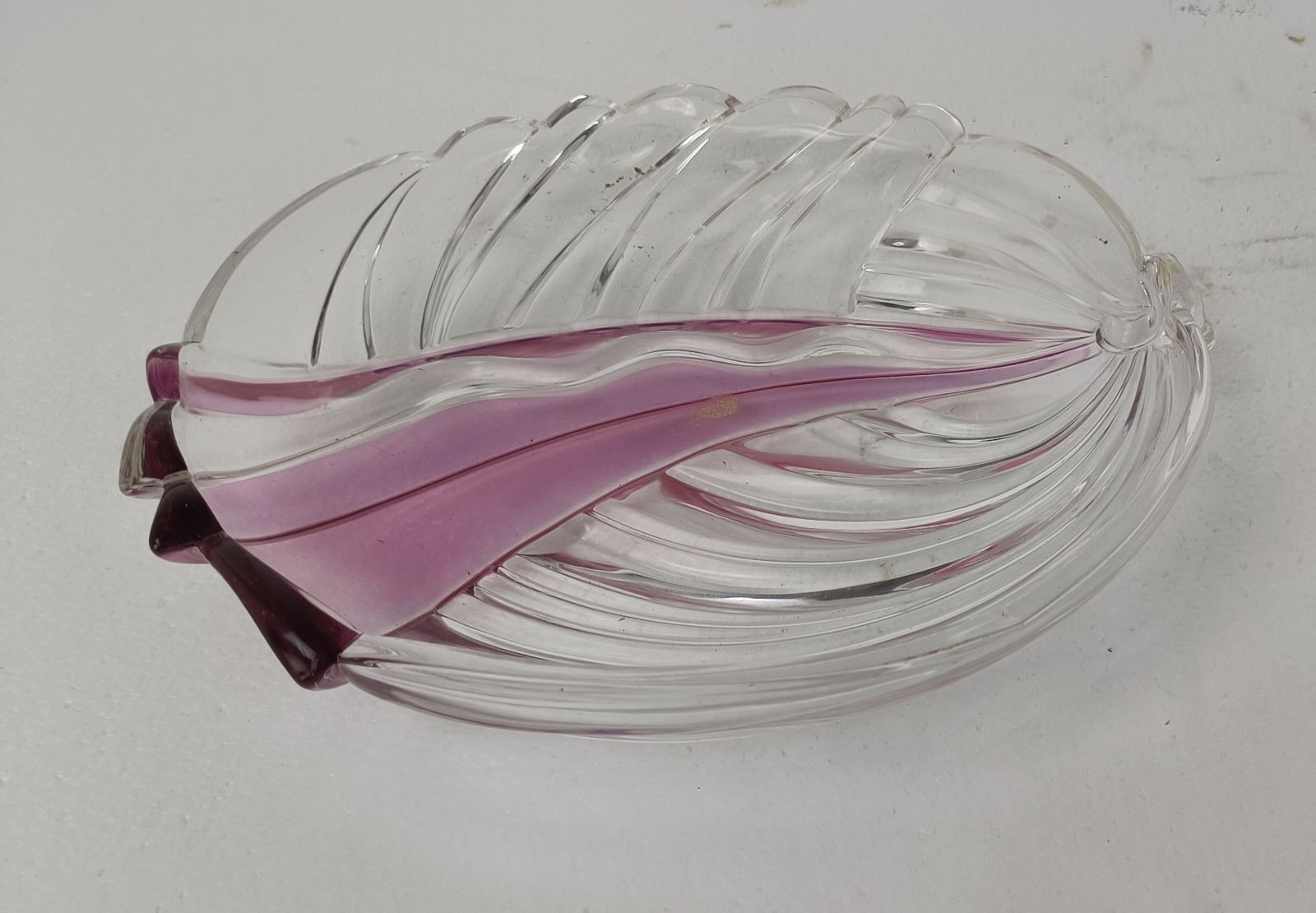 Art Glass Dish Centerpiece  Serving Tray Era Murano Pink Clear Shell Form Gorgeo photo for sale